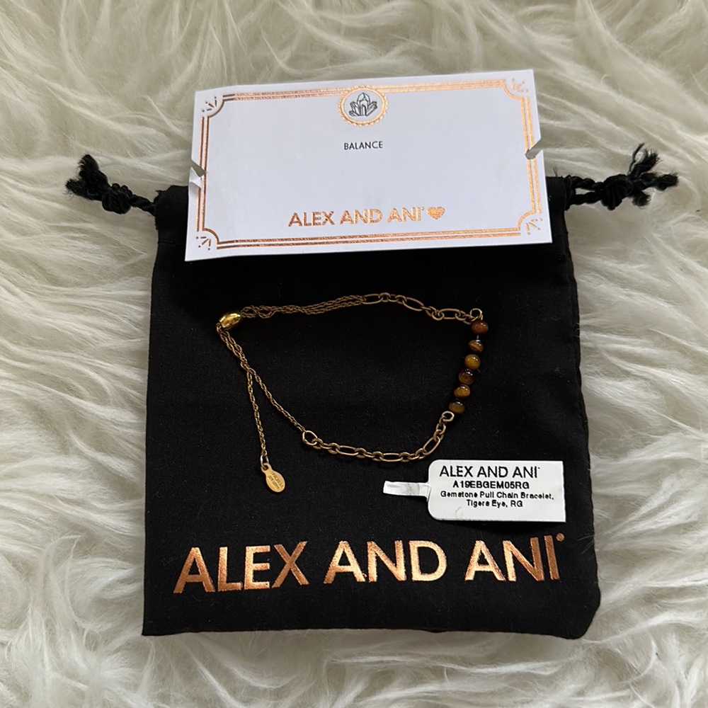 Alex And Ani Gemstone Pull Chain Adjustable Tigers Eye Small Gold Chain Bracelet